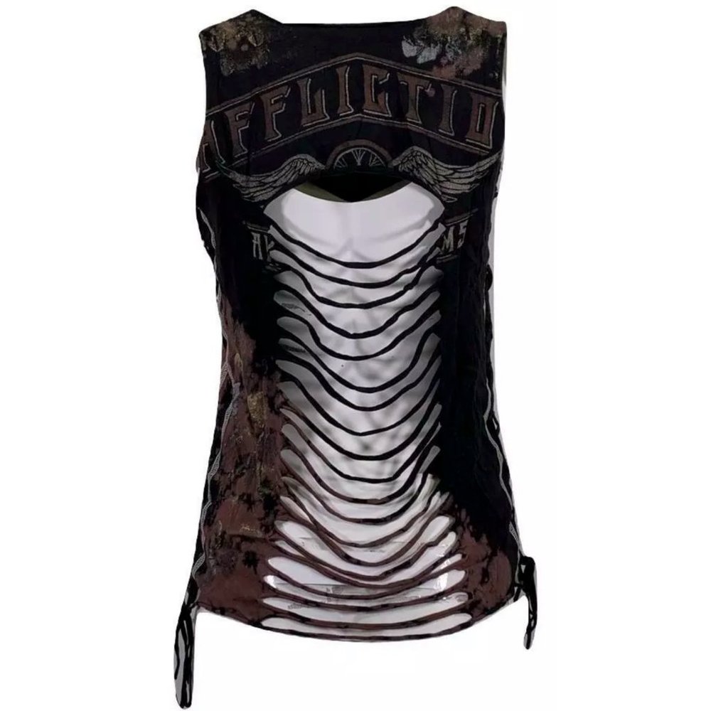 AFFLICTION Women's Tank Top FULL MOON REE Tee Bike - Picture 5 of 11